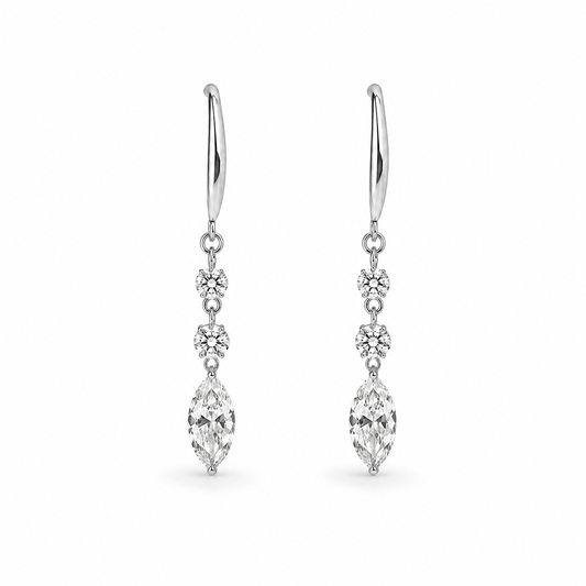 Marquise diamond drop earrings in solid 14K white gold with lab-grown diamonds.