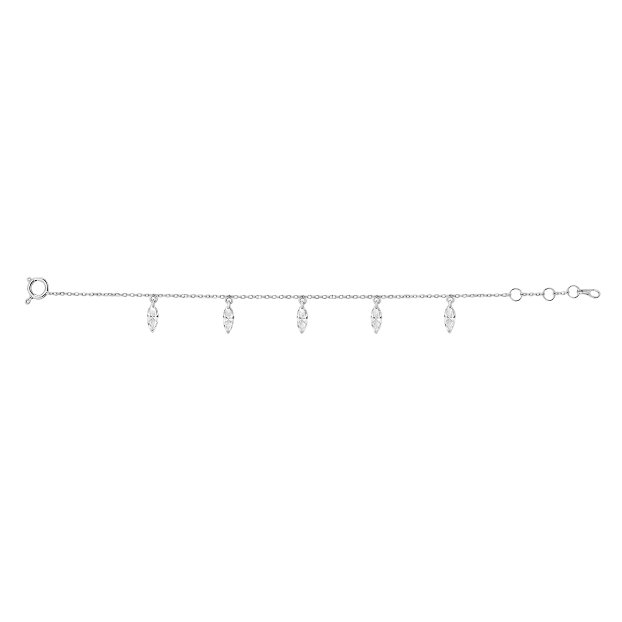 Silver bracelet with small diamonds on a white background