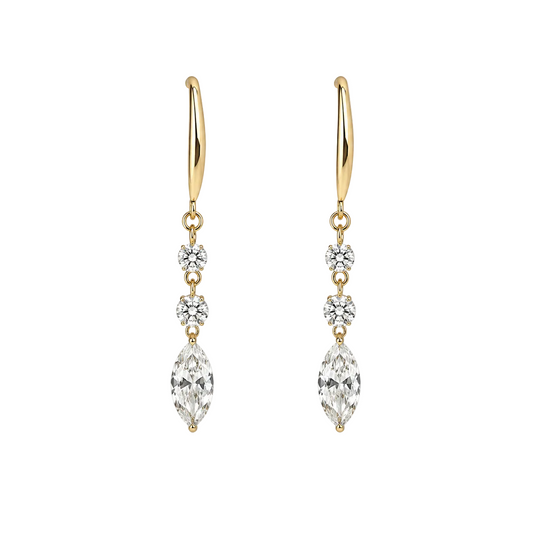 Marquise diamond drop earrings in solid 14K yellow gold with lab-grown diamonds.