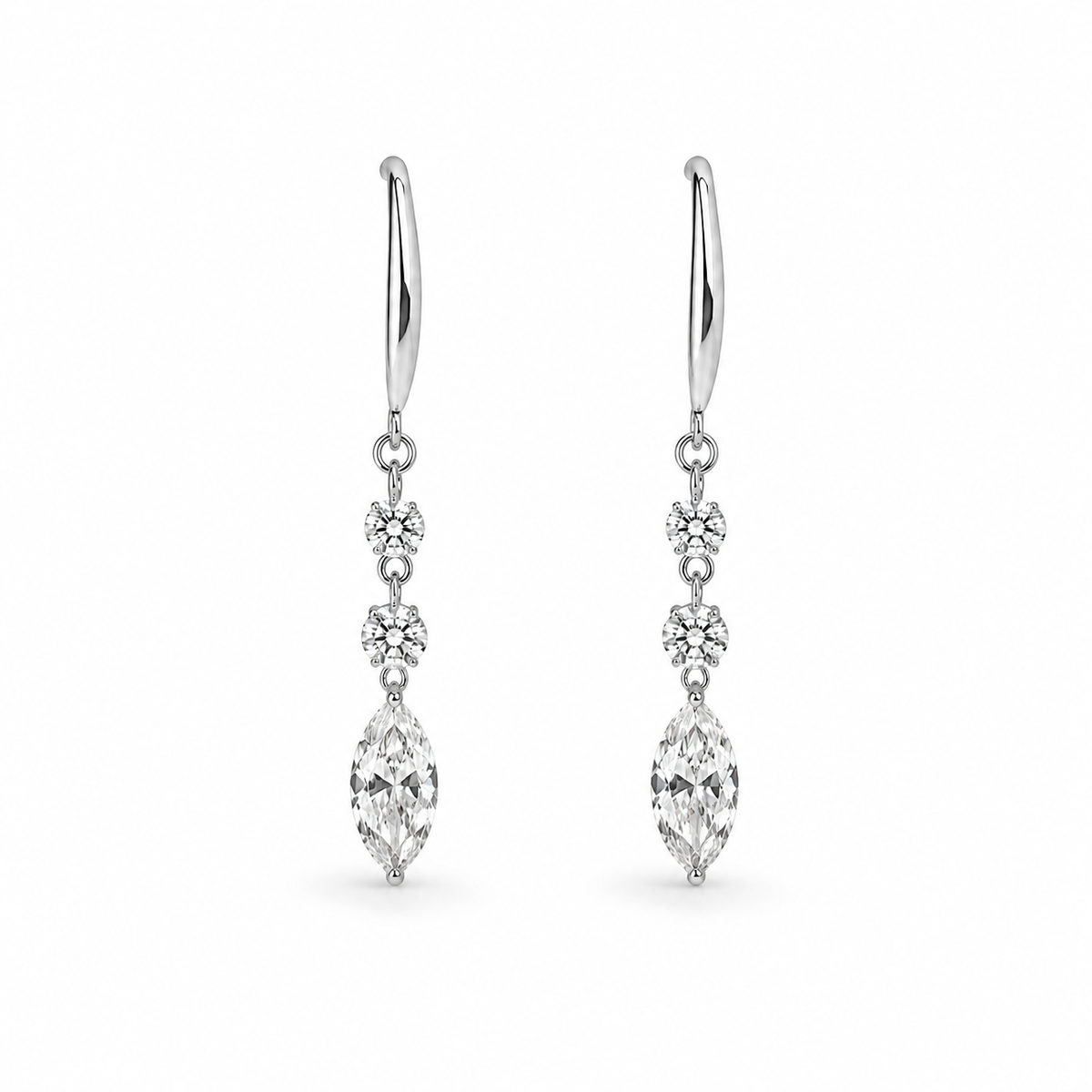 Marquise diamond drop earrings in solid 14K white gold with lab-grown diamonds.
